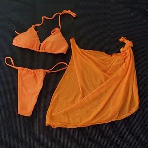 Matte Collection Vibrant Orange Bikini Set with Cover-Up